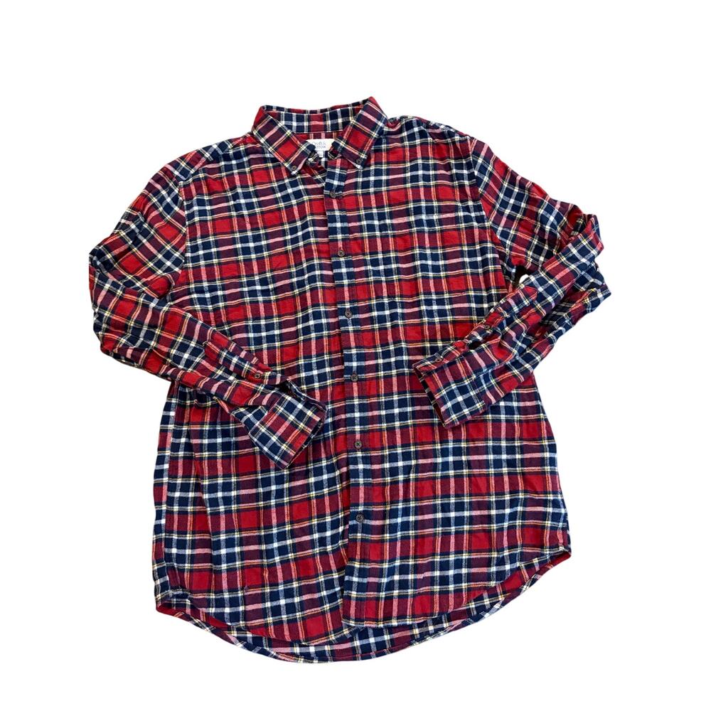Croft & Barrow Men's‎ Large Red Blue Plaid Flannel 100% Cotton EUC